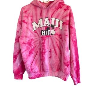Maui Hawaii Pink Tie Dye Sweatshirt Hoodie Womens Size Medium Colortone